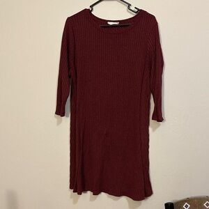 Burgundy Ribbed Knit Sweater Dress
